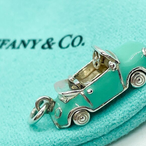 Tiffany & Co. Blue Enamel Convertible Car Charm Sterling Silver Pendant - Picture 16 of 16
